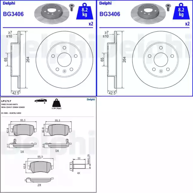 DELPHI BREMSSCHEIBEN 264mm + BELÄGE HINTEN passend für OPEL ASTRA H + ZAFIRA B