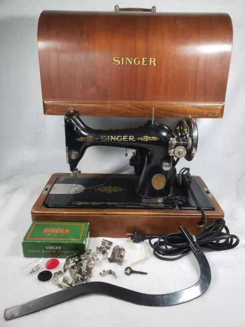 ANTIQUE 1924 Working Electric Singer Sewing Machine Model 99 Bentwood Case