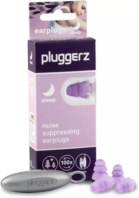 Pluggerz Hypoallergenic Silicone Sleep Earplugs Purple Noise Protection Reusable
