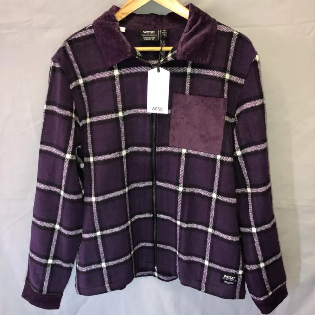 Wesc Nick Plaid Full Zip Purple Unisex Shirt Jacket Shacket Top Mens L Womens XL