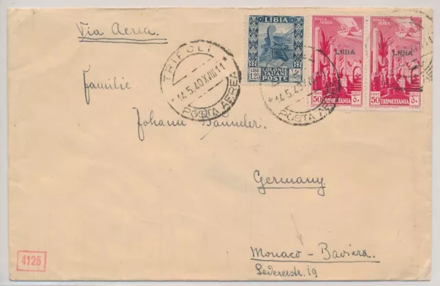 LR50928 Libya 1940 to Germany censor airmail cover used