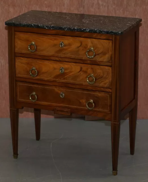 Lovely Neoclassical Cuban Mahogany Marble Topped Side Tables Chest Of Drawers 3