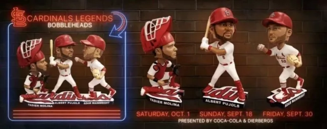 Complete Set!! LEGENDS 3 BOBBLEHEAD SET 2022 SGA ST. LOUIS CARDINALS! Pujols