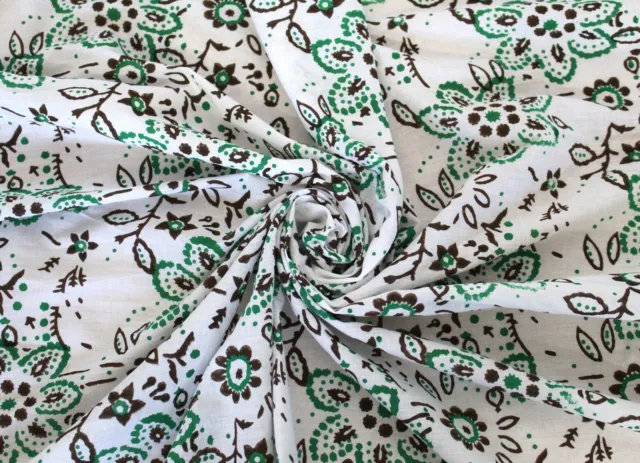 Multi Floral 9.1m Tissu Coton Indien Main Bloc Imprimé Vêtements Artisanat