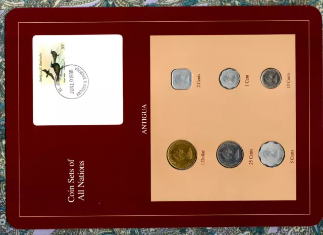 Coin Sets of All Nations Antigua E.C. w/card 1981-1989 UNC $1,10,5 cent 1981
