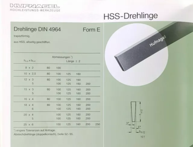 Trapez HSS Drehling NEU Made in Germany Stahl Meißel Drehmaschine Din4964FormE 3