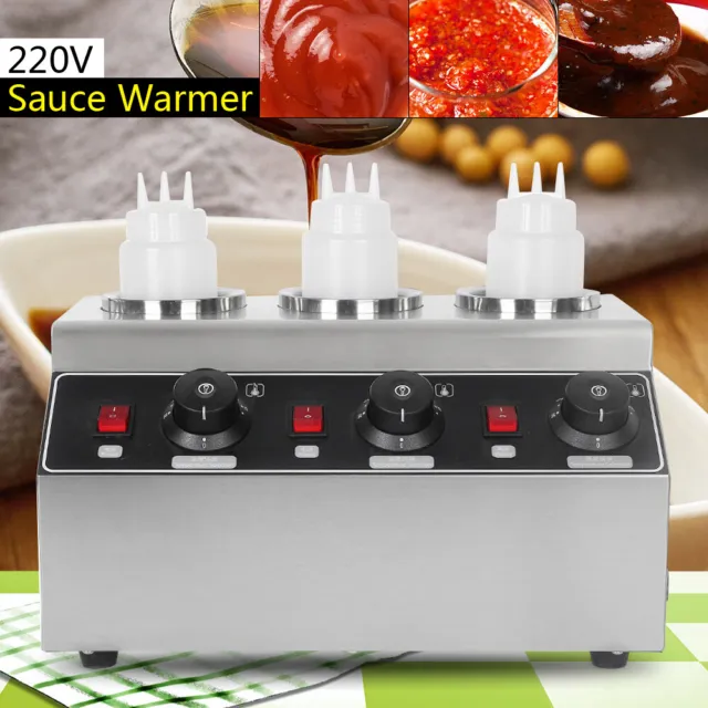 Commercial Electric Sauce Warmer Jam Heat Preservation Machine 3 Bottle 240W NEW