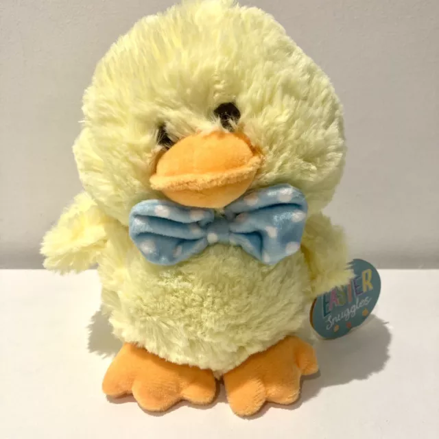 Coccole di Pasqua giallo pulcino giocattolo morbido peluche blu e bianco fiocco a macchie alto 7" nuovo con etichette