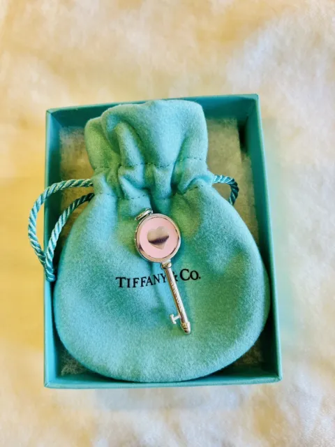 Beautiful Tiffany & Co Sterling Silver Enamel Tiffany Pink Heart Key Pendant