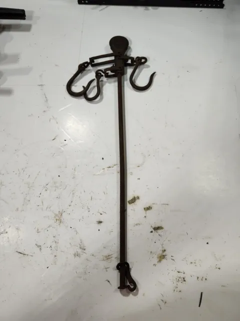 Vintage Cast Iron Hanging Scale Balance Beam Arm With Hooks B