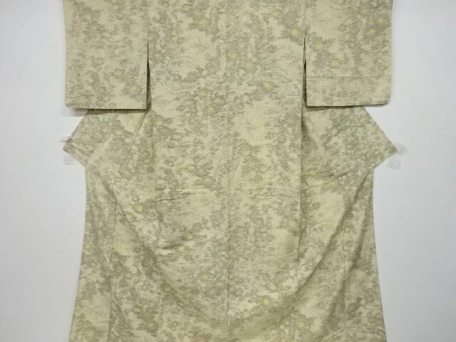 6419972: Japanese Kimono / Vintage Hitoe Kimono / Tsumugi / Woven Floral Plants