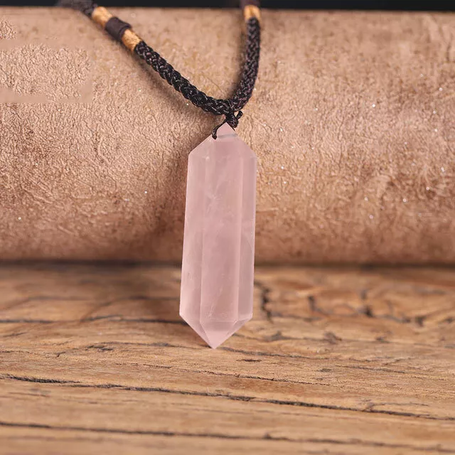 Natural Stone Crystal Hexagonal Points Pendant Healing Amulet Unisex Necklace 8
