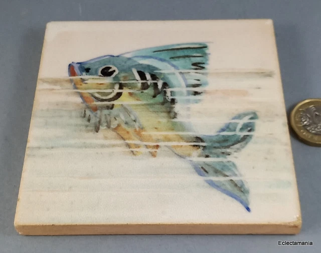 Vintage Dunsmore Hand Painted Minton Tile - Polly Brace FISH Design 2
