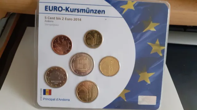 Andorra KMS 2014 Stempelglanz 5 Cent bis 2 Euro Kursmünzen, eingeschweißt