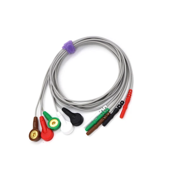 5PC 5 Lead ECG/EKG Machine leadwire,Snap,Holter Recorder ECG Monitor Cable