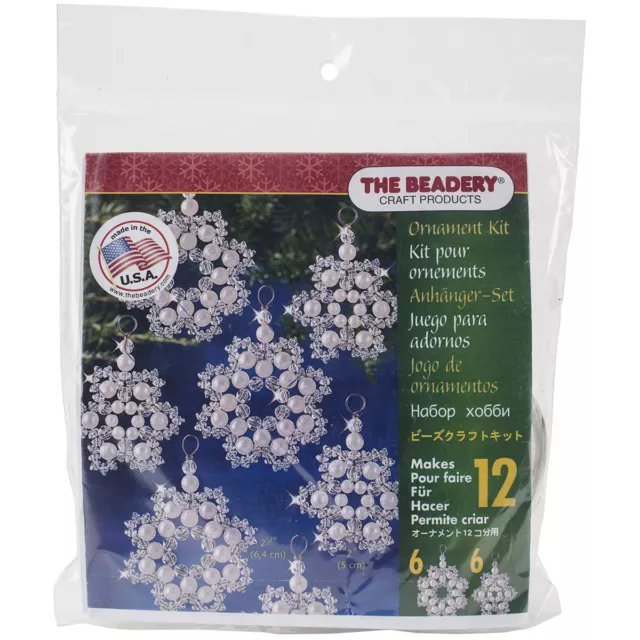 Beadery Holiday Beaded Ornament Kit, Crystal and Pearl Snowflakes, 2.5" Makes 12