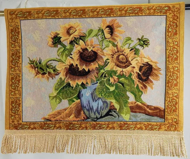 Wall Hanging TAPESTRY SUNFLOWERS Fine Art Floral Decor Woven 66cmW x 55cmL