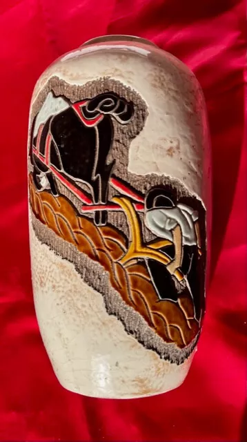 Ancien Grand Vase En céramique émaillée décor de labour signé Robert Loiseleur
