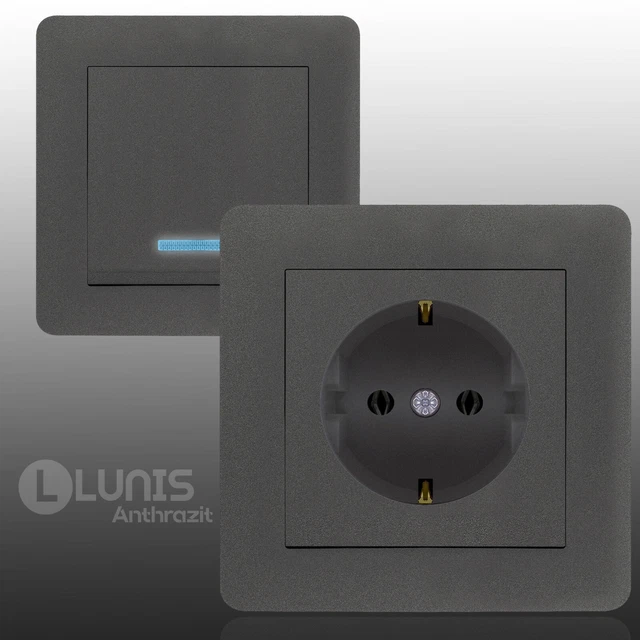 Prise Interrupteur de Lumière en Alternance LUNIS Anthracite Neuf