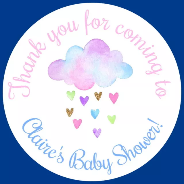 Personalised  Rainbow Cloud Gloss Baby Shower Christening Birthday Stickers