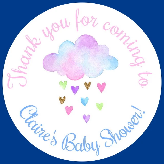 Personalised  Rainbow Cloud Gloss Baby Shower Christening Birthday Stickers