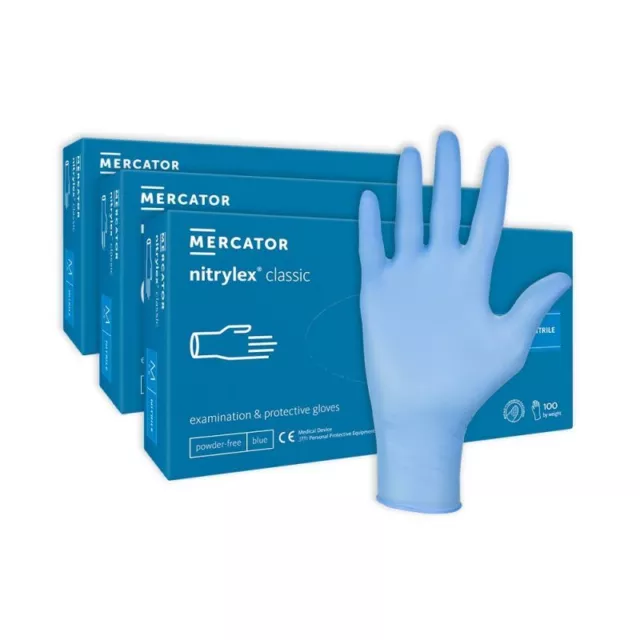 Pack de 3 Boites de 100 GANTS NITRILE Bleu Pour Tatoueurs TAILLE M MERCATOR MP3B