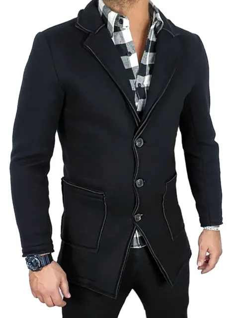 Giacca blazer uomo invernale nero slim fit cappotto elegante 100% made in Italy