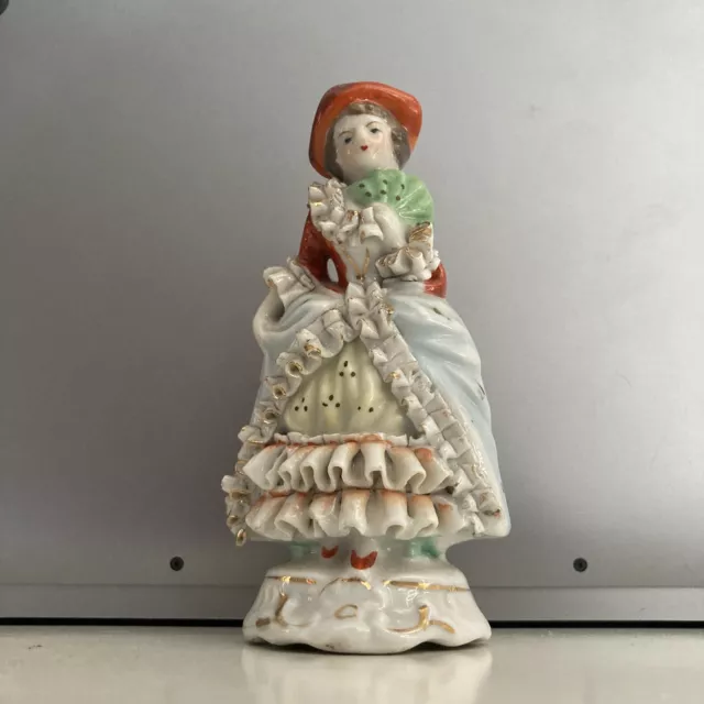 Antique Porcelain Figurine Lady With Fan Made In Japan Collectibles