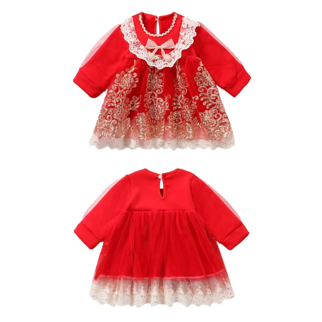 Toddler Baby Girls Dress Velvet Thicken Lace Bowknot Ruffle Mesh Tutu Clothing