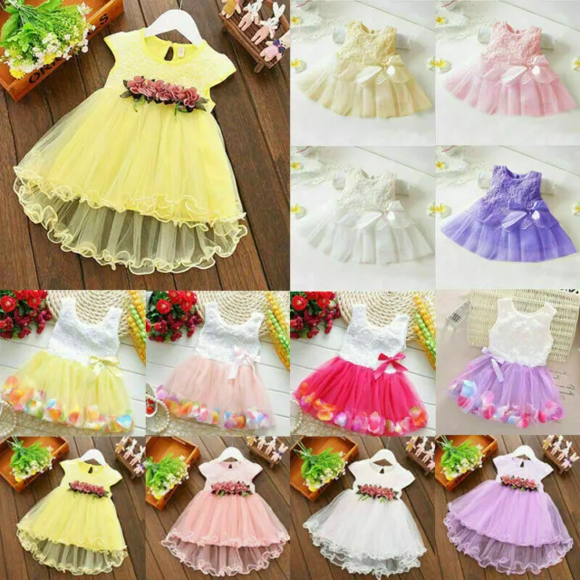 Baby Flower Girls Princess Party Lace Tulle Tutu Dress Bridesmaid Wedding Gowns