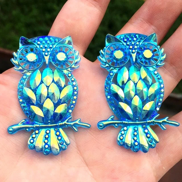 Resin 3D Decorated Owls Flatback Rhinestone Large Cabochons Jewellery Making 2