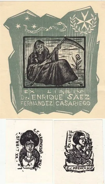 7 Exlibris Bookplate Hochdrucke Remo Wolf 1912-2009 Konvolut Lot Panida