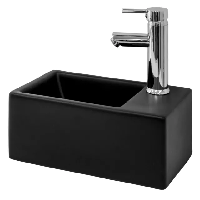Mini lavabo rectangulaire noir céramique lave-mains vasque à poser 355x205x125mm