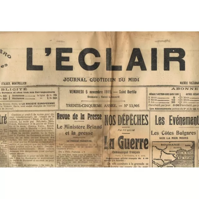 L'ÉCLAIR 5-11-1915 UZÈS MASSOT blessé à la Réglisserie - SUMÈNE Général MARCHAND