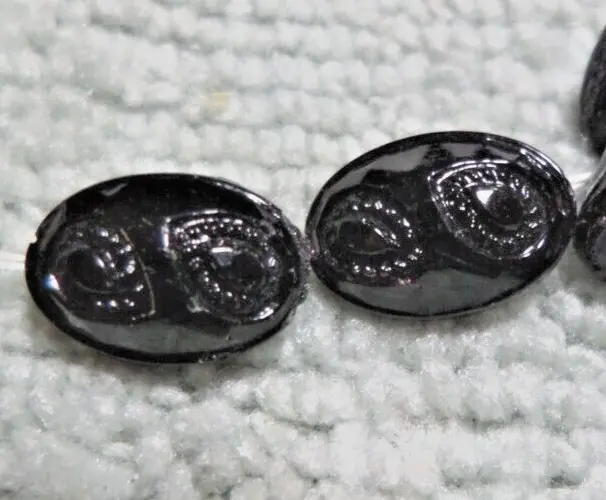 172 Vintage Antique Victorian Black Carved Glass Buttons 3/8" Oval Matching