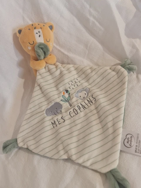 Doudou Peluche Léopard Mouchoir Gris Blanc Rayé Mes Copains Mots d' Enfants neuf