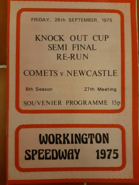 WORKINGTON vs NEWCASTLE SPEEDWAY PROGRAMME 26/9/1975 (EXCELLENT CONDITION)