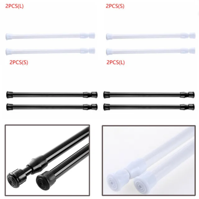 2 Tension Rod Spring Curtain Expandable Loaded Short Extension Rotate Tube 20"