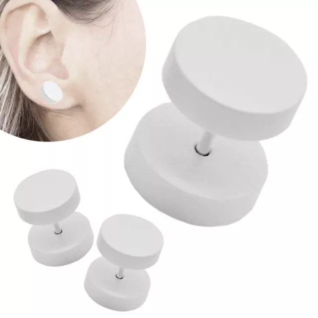 2 Finto Plug Fake Flesh Tunnel Ear Piercing Orecchini Senza Dilatazione Bianco