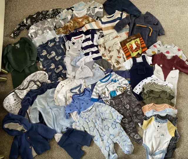 JOB LOT Baby Boy Clothes Newborn & 0-3 months - 50 + items, sleepsuits & sets