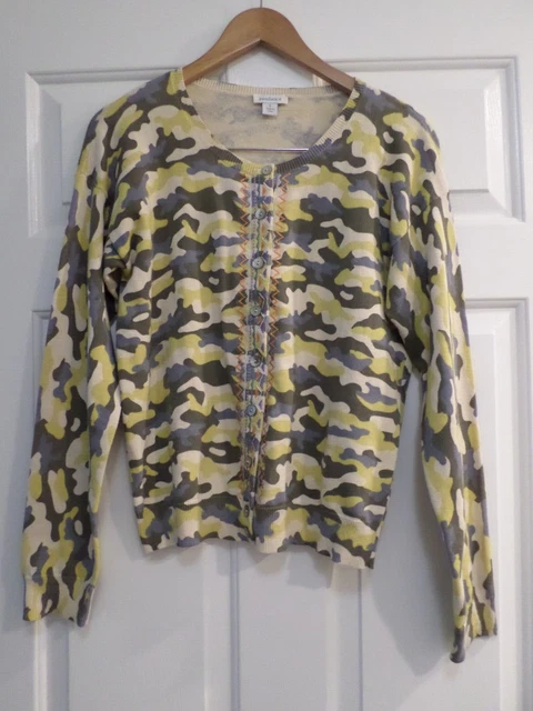 Sundance yellow gray camo embroidered oversize cotton cardigan size S
