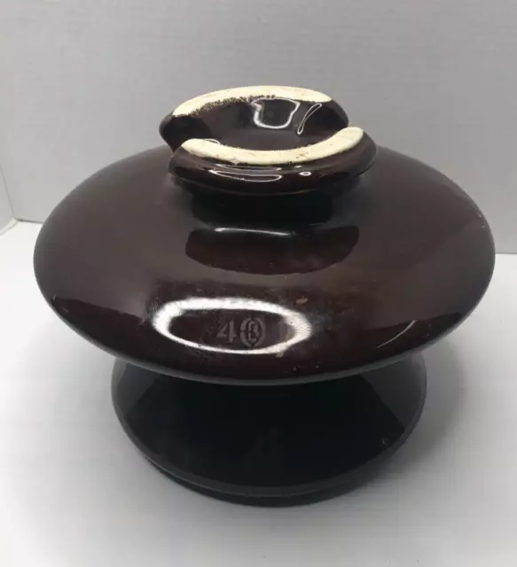 Vintage Insulator Large Porcelain Threaded Utility Pole  Brown Mushroom Shaped