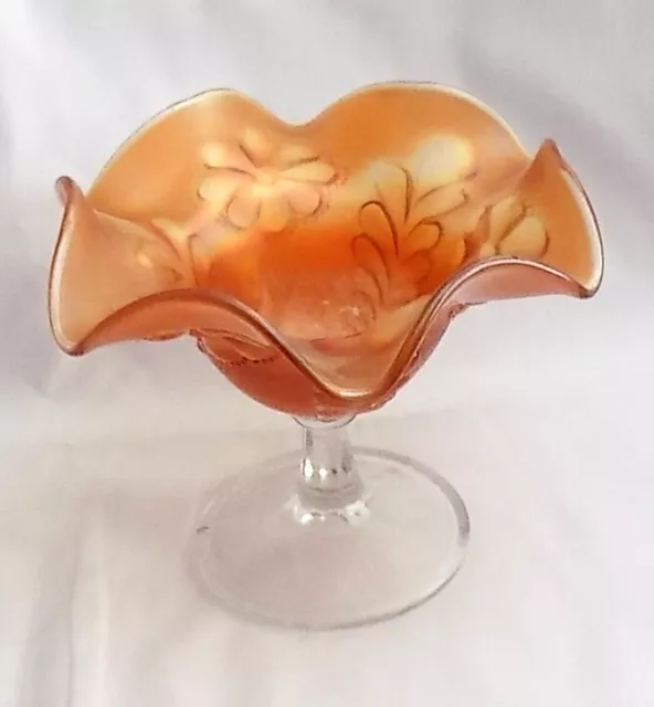 Vintage Northwood Daisy & Plume Marigold Carnival Glass Footed Compote