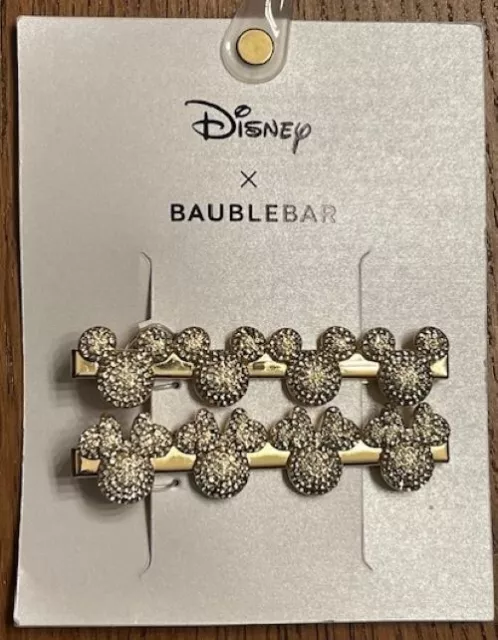 Disney Baublebar Mickey and Minnie Mouse Gold Hair Clips Barrette - NEW