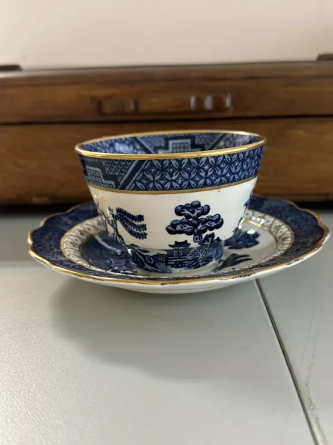 Booths Real Old Willow Gold Edge - Vintage Blue and White Tea Cup and Saucer.