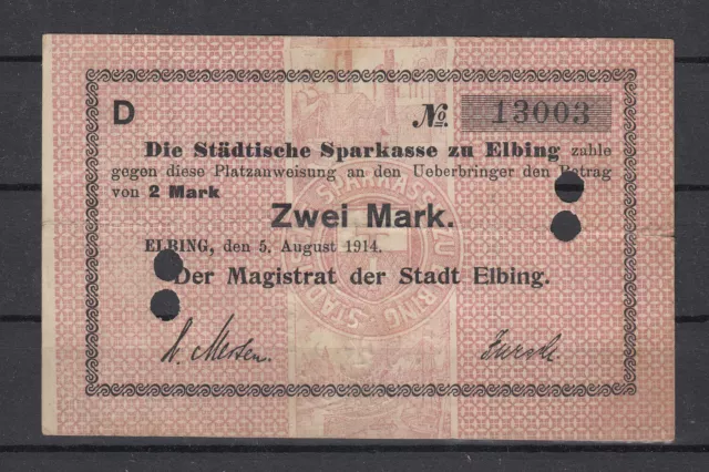 Elbing - Elblag - 2 Mk - 05.08.1914 - Dießner 91.2b - Kn 0 5/32in 5st - 4-fach