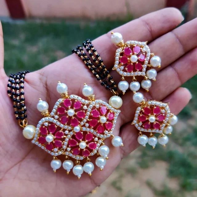 PLAQUÉ OR DE Mariage Noir Perle Mangalsutra Bijoux Indiens