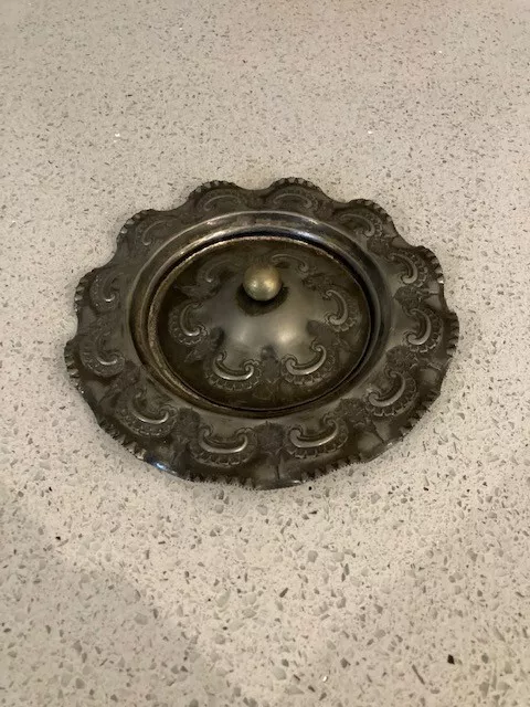 Pewter silver plated ornate dish with lid  - not sure what it is ?