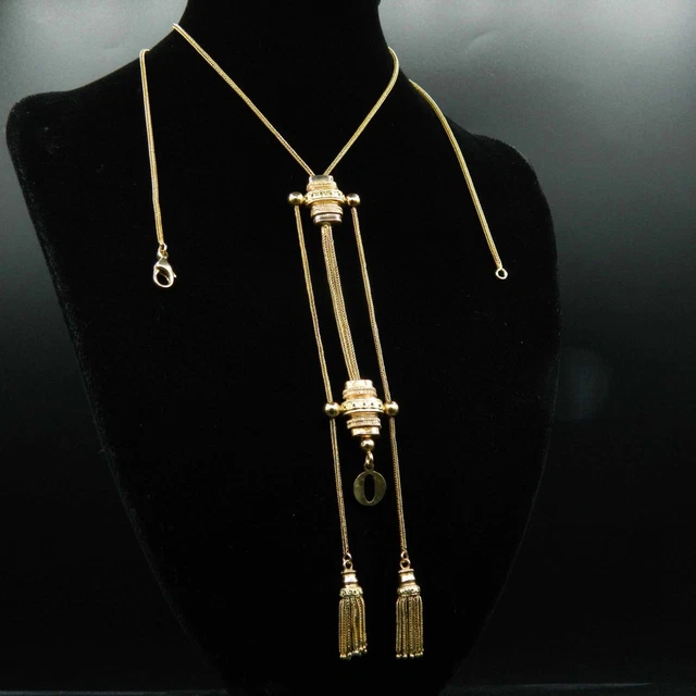 Collier Sautoir Ancien Très Long - Fin 19e, époque Napoléon III - Émaillé, Laiton Doré - Occasion