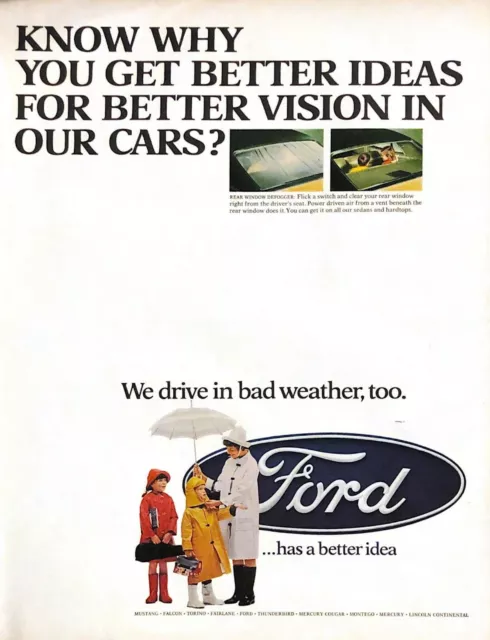 1968 Ford Vintage Print Ad We Drive In Bad Weather Kids Raincoats Umbrellas